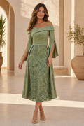 Off-the-Shoulder Lace A-Line Midi Dress