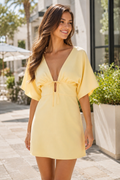 Deep V-Neck Flutter Sleeve Open Back Mini Dress