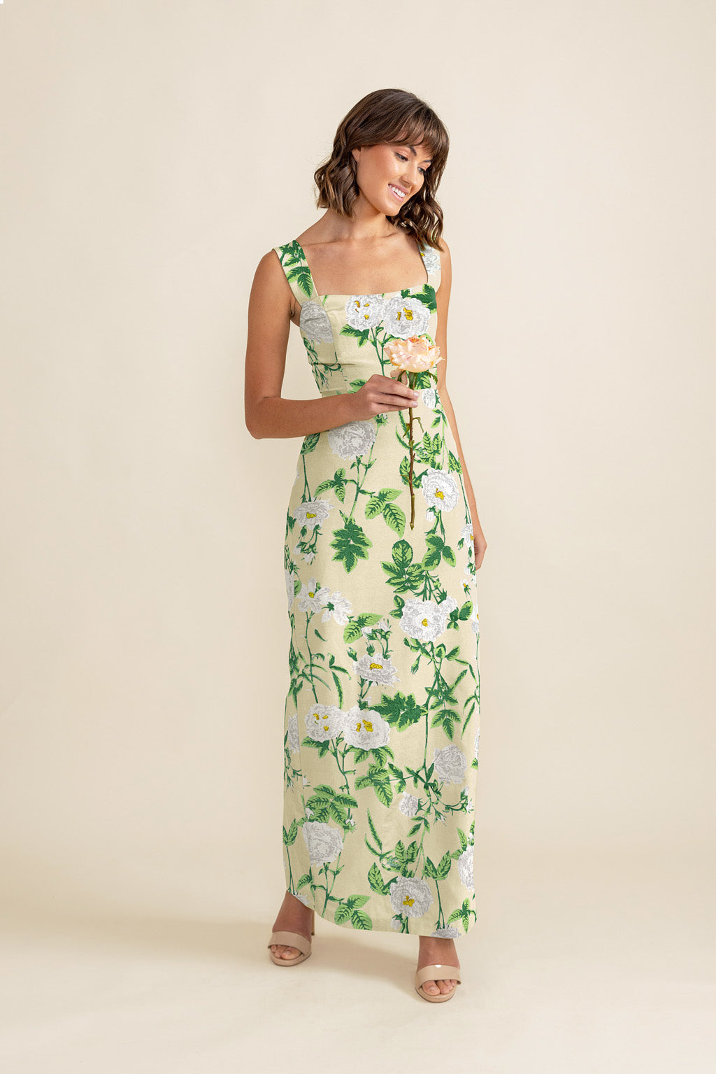Floral Print Square Neck Column Maxi Dress