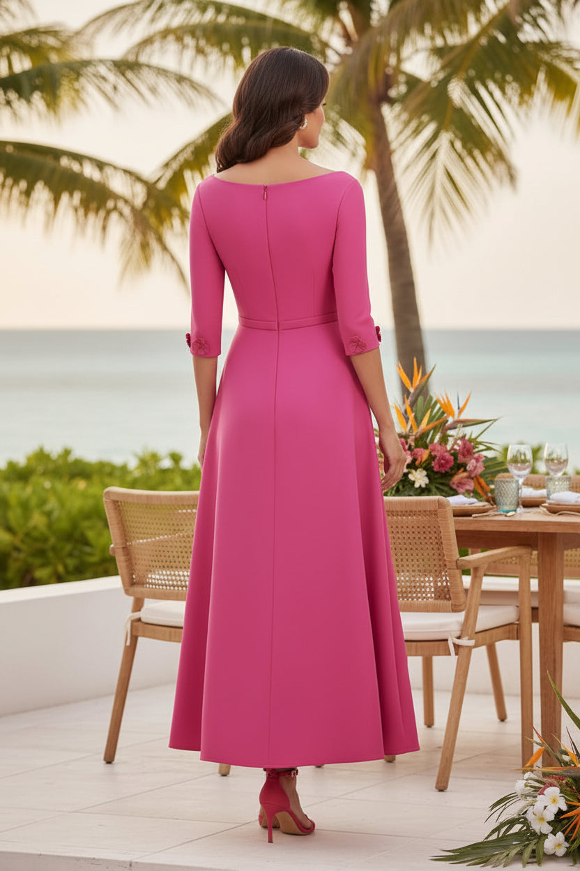 Off Shoulder 3D Floral Asymmetrical Midi Dress