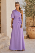 One-Shoulder Chiffon A-Line Gown with 3D Flowers