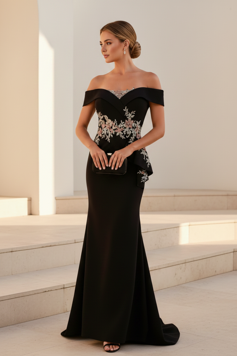Off-the-Shoulder Mermaid Gown with Embroidery