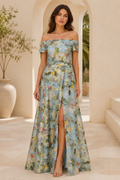 Off-the-Shoulder Floral Print A-Line Maxi Dress