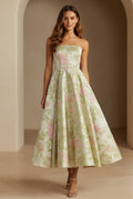 Strapless Floral Jacquard Tea-Length A-Line Dress