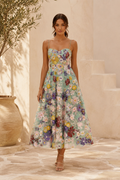 Floral Embroidered Sweetheart Midi Dress