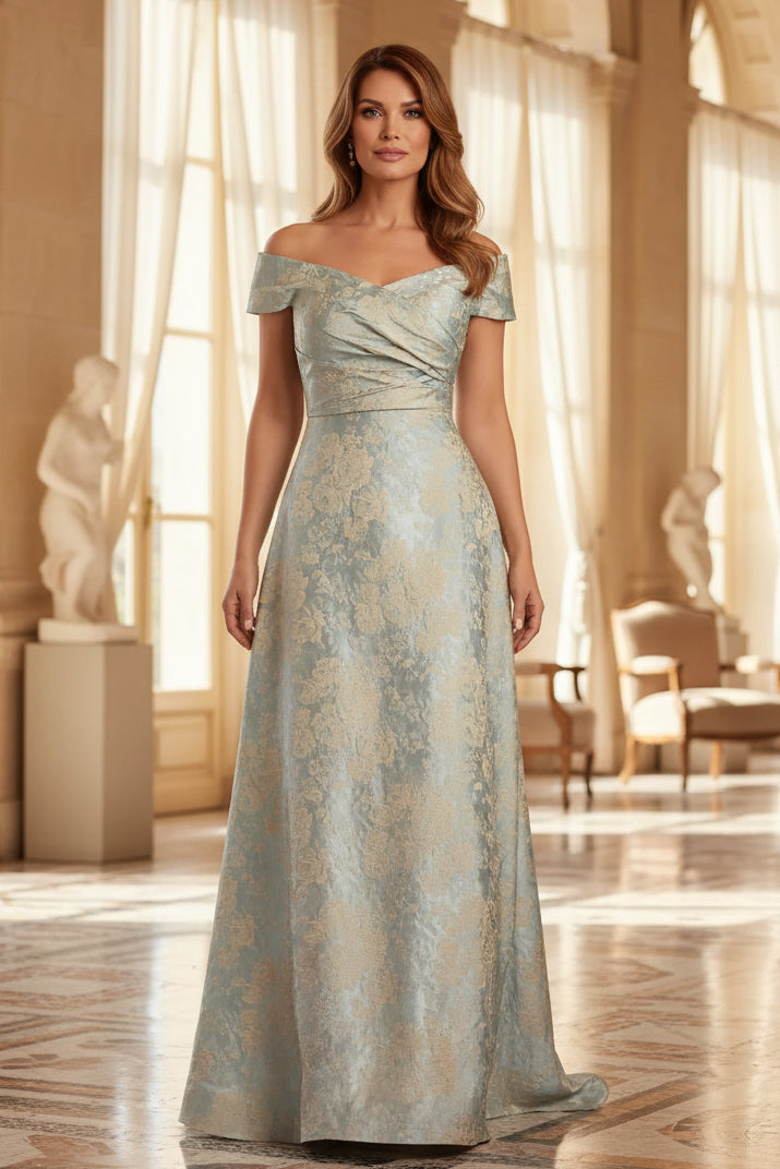 Off-the-Shoulder Jacquard A-Line Evening Gown
