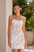 Strapless 3D Floral Applique Mini Dress