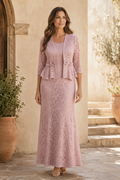 Two-Piece Lace Sheath Dress with Peplum Jacket