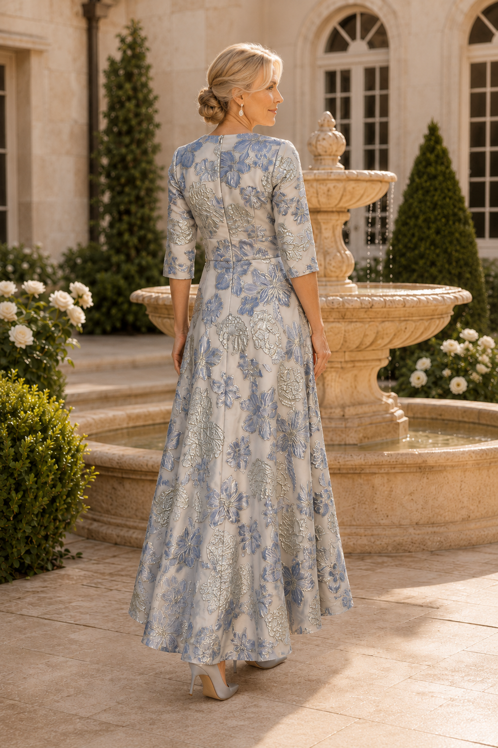 Floral Jacquard High-Low Wrap Dress