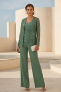 Elegant Lace Pantsuit with Matching Long Sleeve Jacket