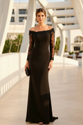 Off-the-Shoulder Lace Sleeve Mermaid Evening Gown