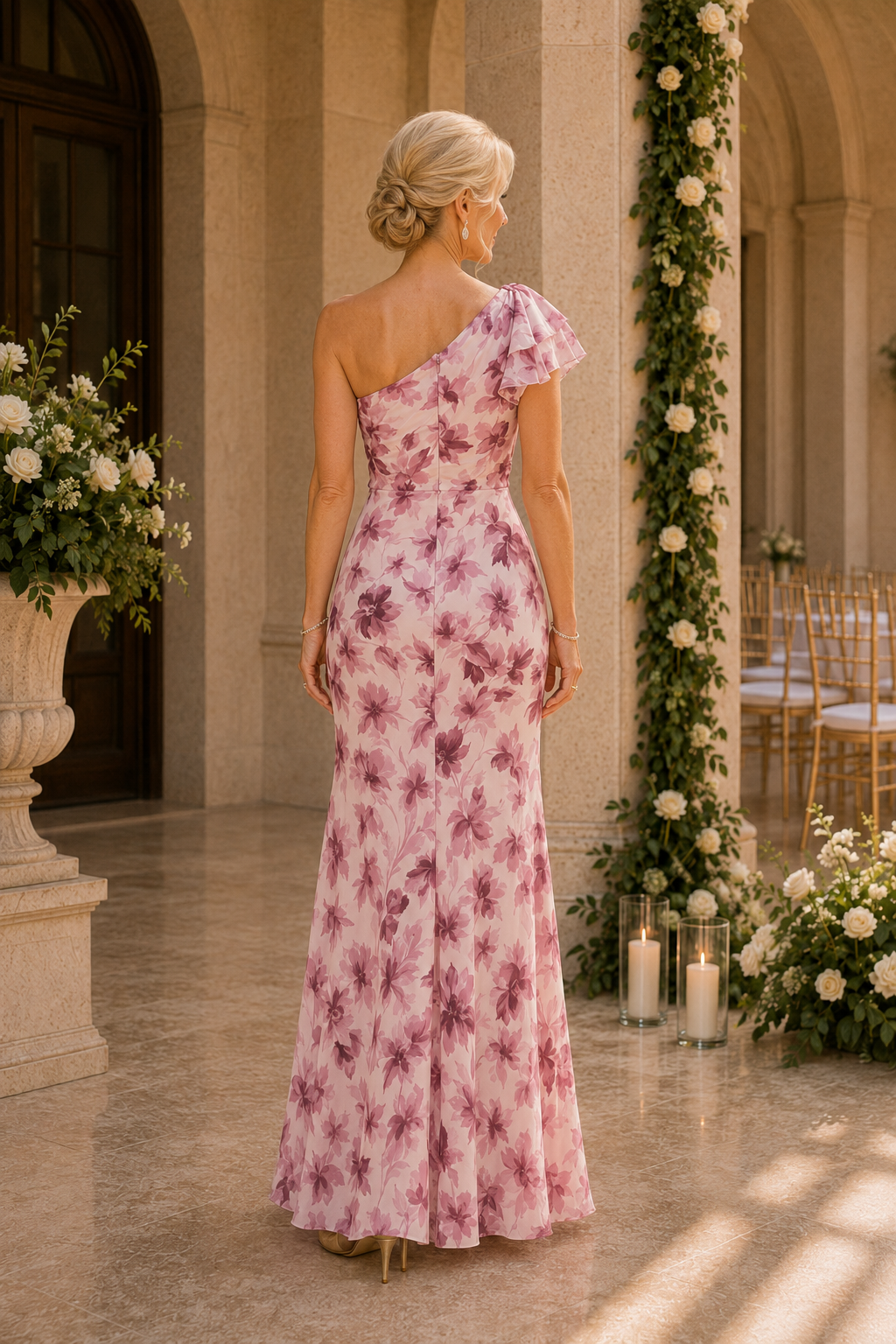 Floral Print One-Shoulder Ruffle Maxi Dress