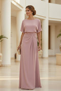 Bateau Neck Ruched Waist Floor-Length Formal Gown