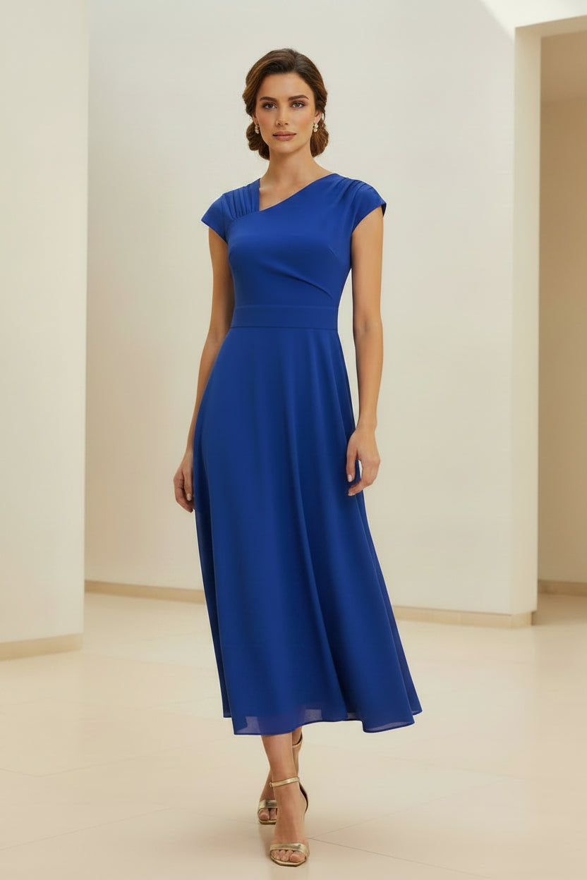 One-Shoulder Pleated A-Line Midi Dress