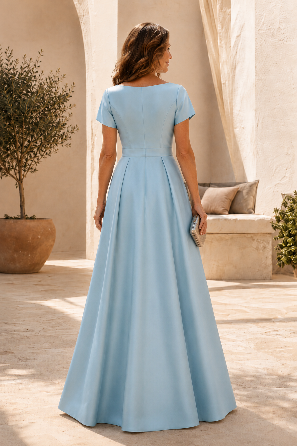 Satin A-Line Gown with Embroidered Column Skirt
