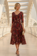 Floral Chiffon V-Neck A-Line Midi Dress