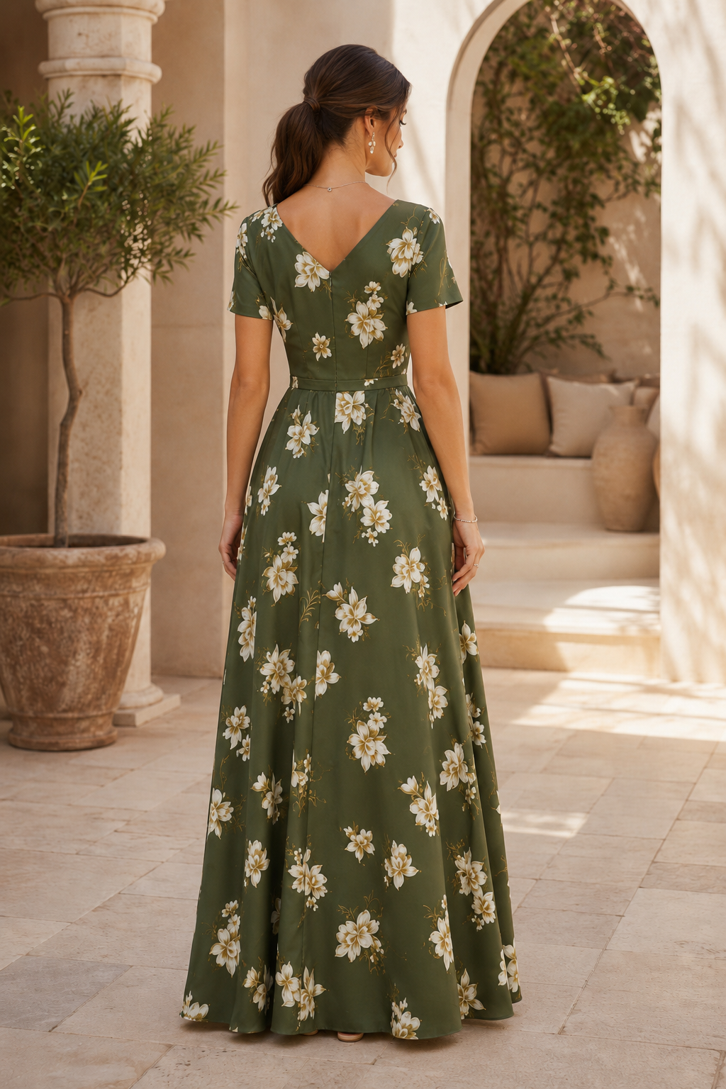 Floral Print V-Neck A-Line Maxi Dress