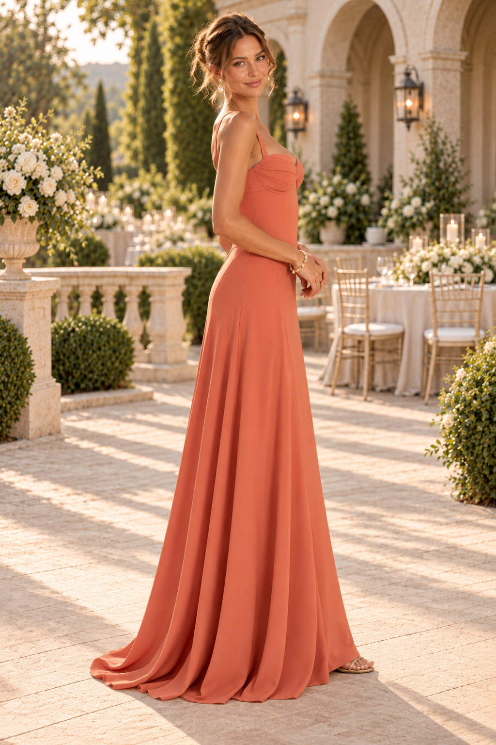 Ruched Bustier Basqued A-Line Evening Gown