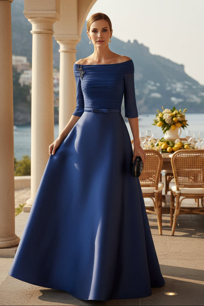 Off-the-Shoulder Satin A-Line Evening Gown