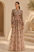 Floral Embroidered Illusion Long Sleeve A-Line Gown