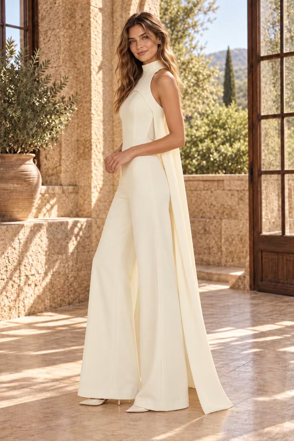 High Neck Cape Wide-Leg Jumpsuit