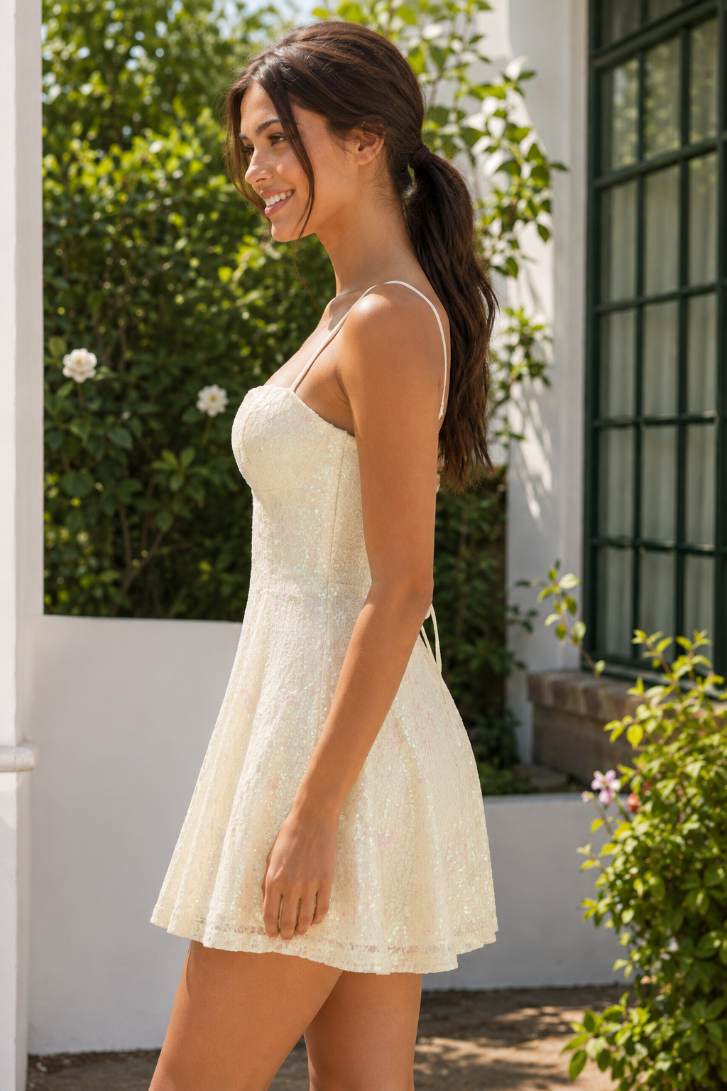 Iridescent Sequin Lace A-Line Mini Dress