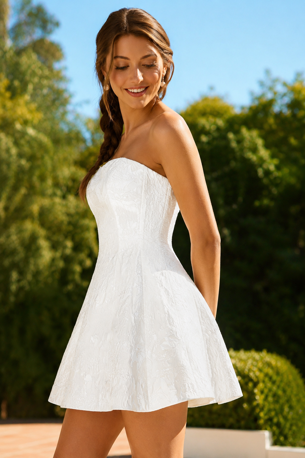 Strapless Jacquard A-Line Mini Dress