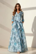 Floral Print Organza Shirt-Style Gown with Bow