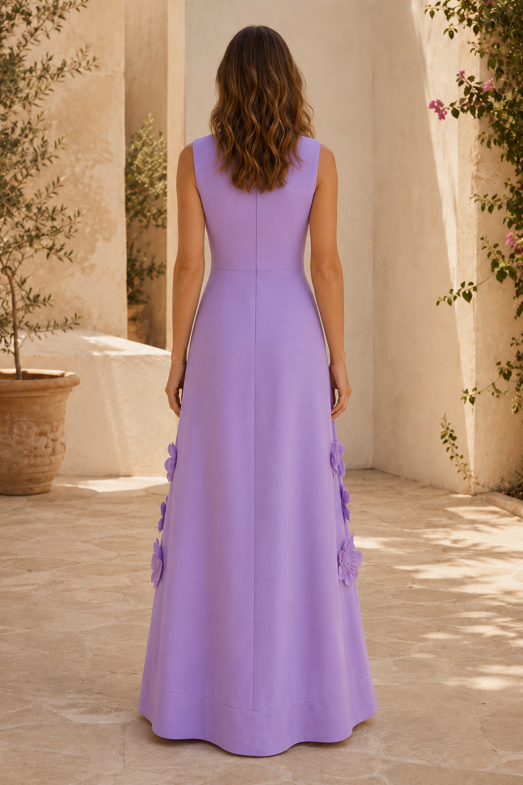 3D Floral Sleeveless A-Line Maxi Dress