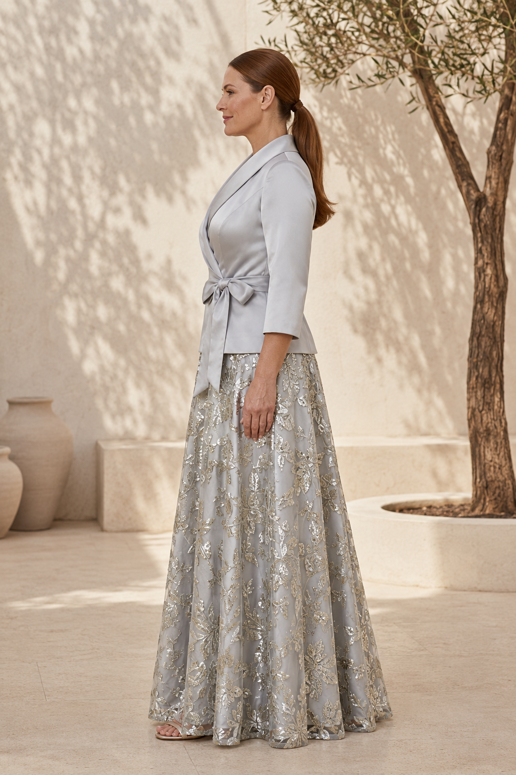 Wrap Jacket & Sequin Floral Skirt Two-Piece Set