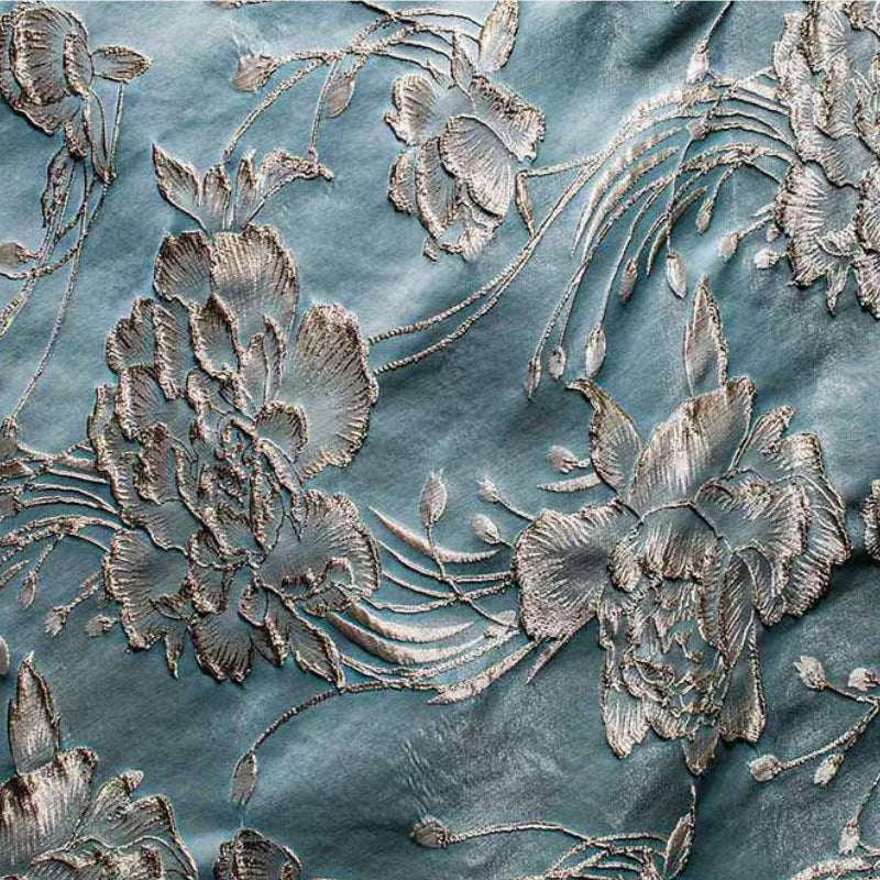 Floral Jacquard Wrap Bodice Midi Dress with Pockets