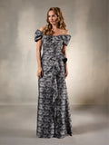Off-the-Shoulder Asymmetrical Jacquard Gown