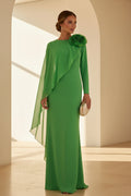 Asymmetric Cape Sheath Gown with 3D Flower