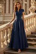 Stand Collar Satin Tea-Length A-Line Dress