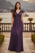 V-Neck Empire Waist Chiffon Evening Gown