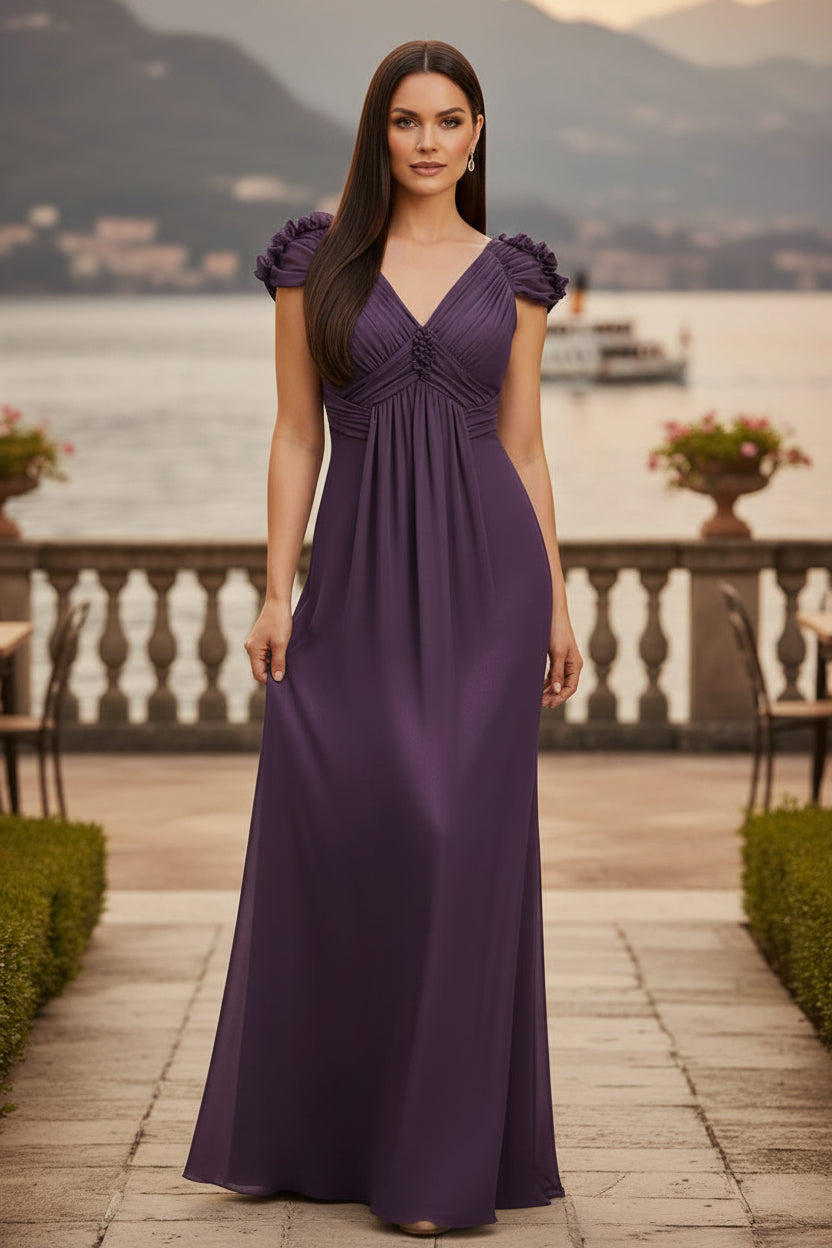 V-Neck Empire Waist Chiffon Evening Gown
