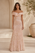 Off-the-Shoulder Sequin Lace Mermaid Evening Gown