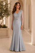 Illusion Long Sleeve Lace Mermaid Evening Gown