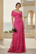 Off-Shoulder Floral Applique Evening Gown