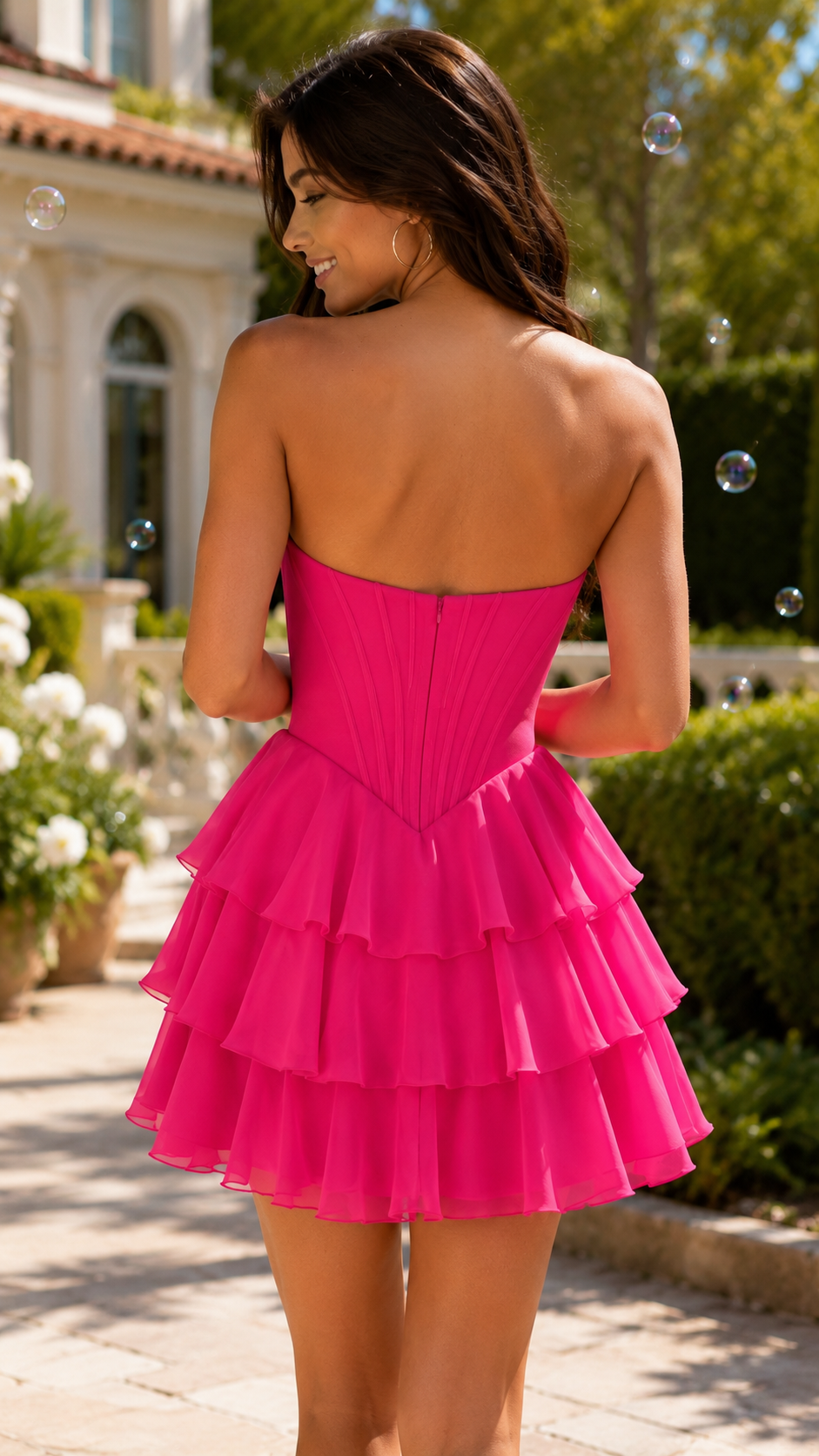 Strapless Sweetheart Beaded Corset Tiered Mini Dress