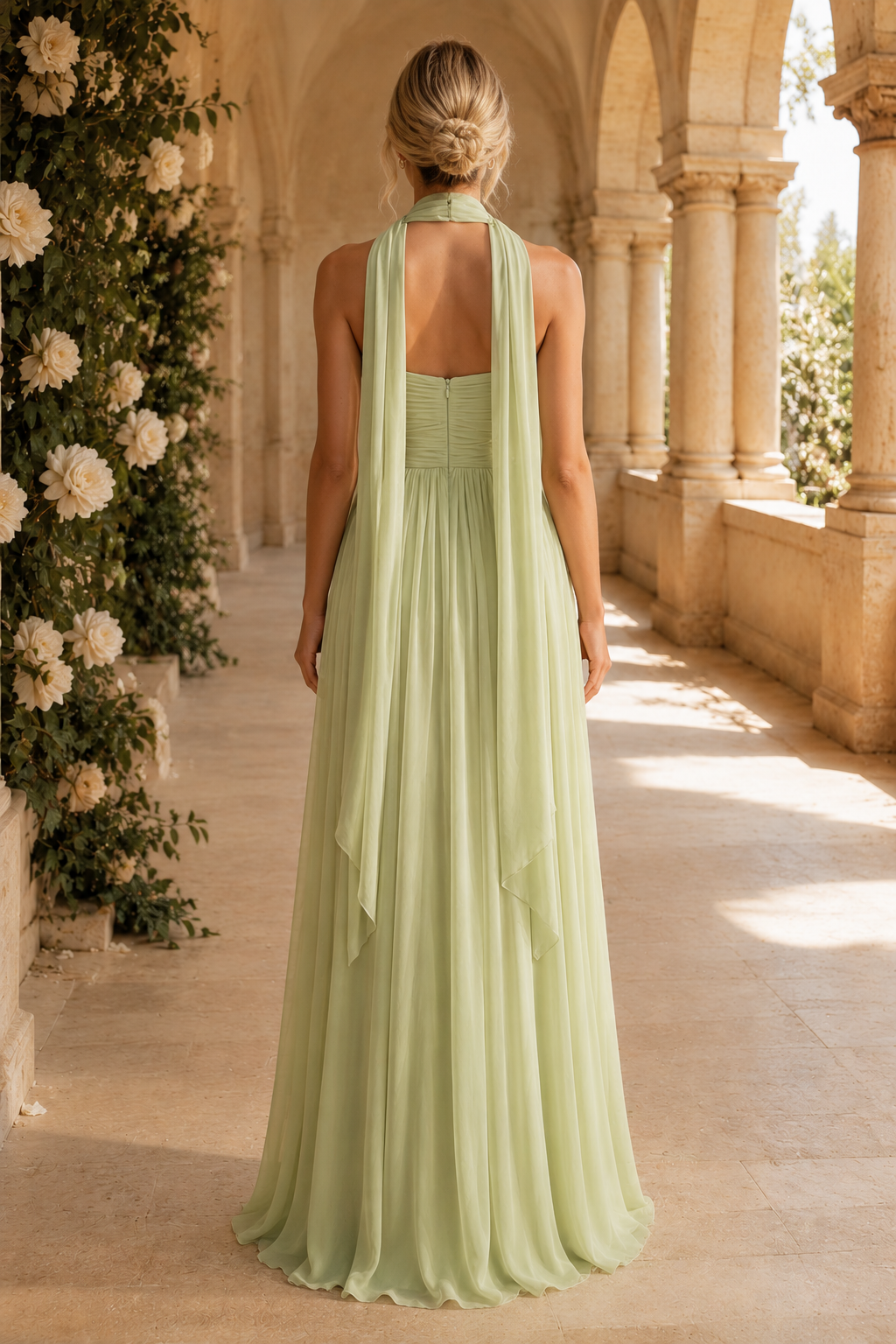 Trägerloses, gerafftes Maxikleid mit Schal-Ausschnitt