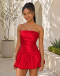 Strapless Ruched Satin Bubble Mini Dress