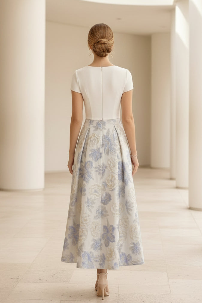 Floral Jacquard Midi Dress with Wrap Bodice