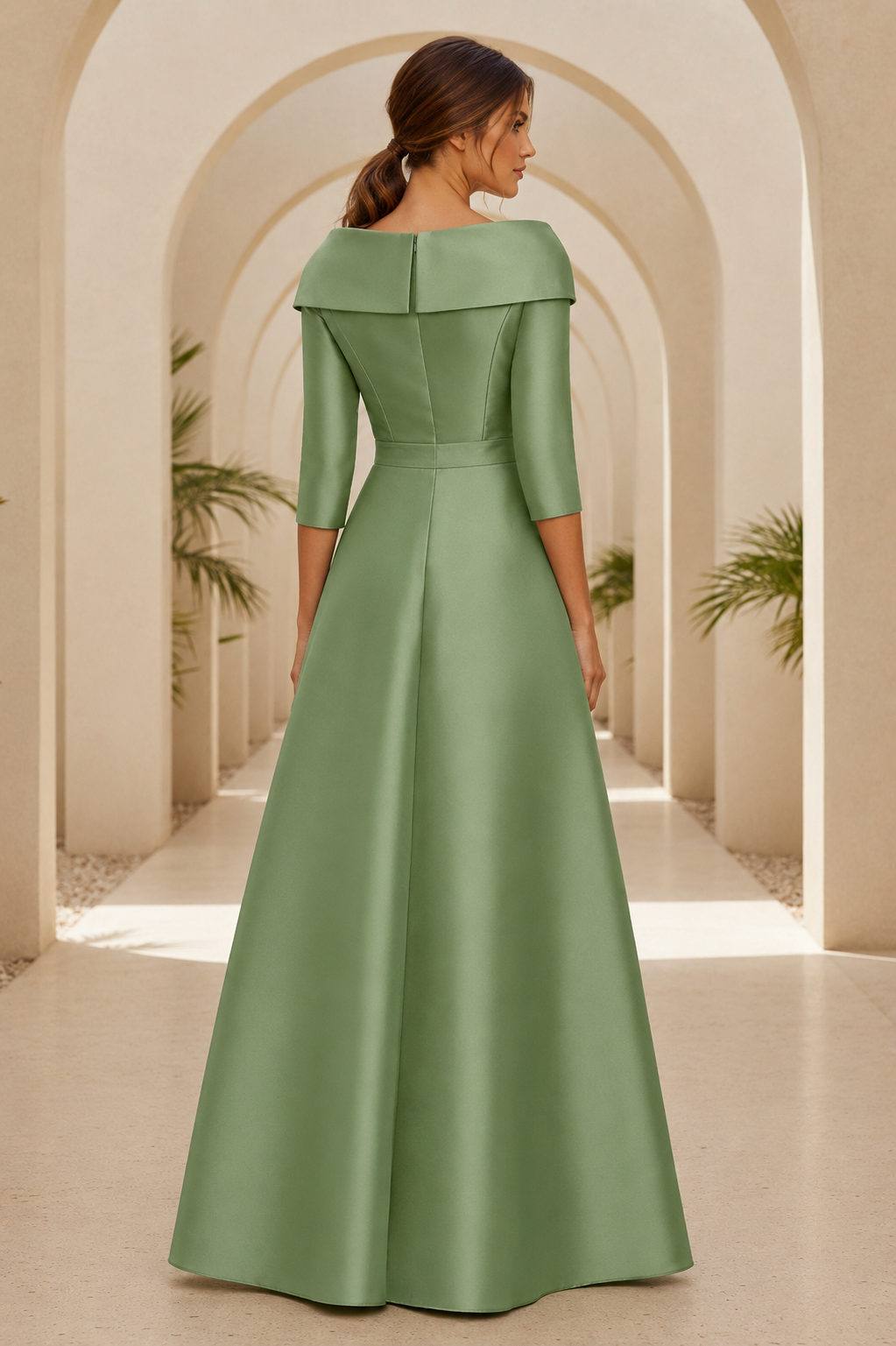Floral Sequin Sheath Gown with Satin Overskirt Train