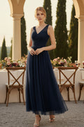 Elegant V-Neck Sequined A-Line Tulle Evening Dress