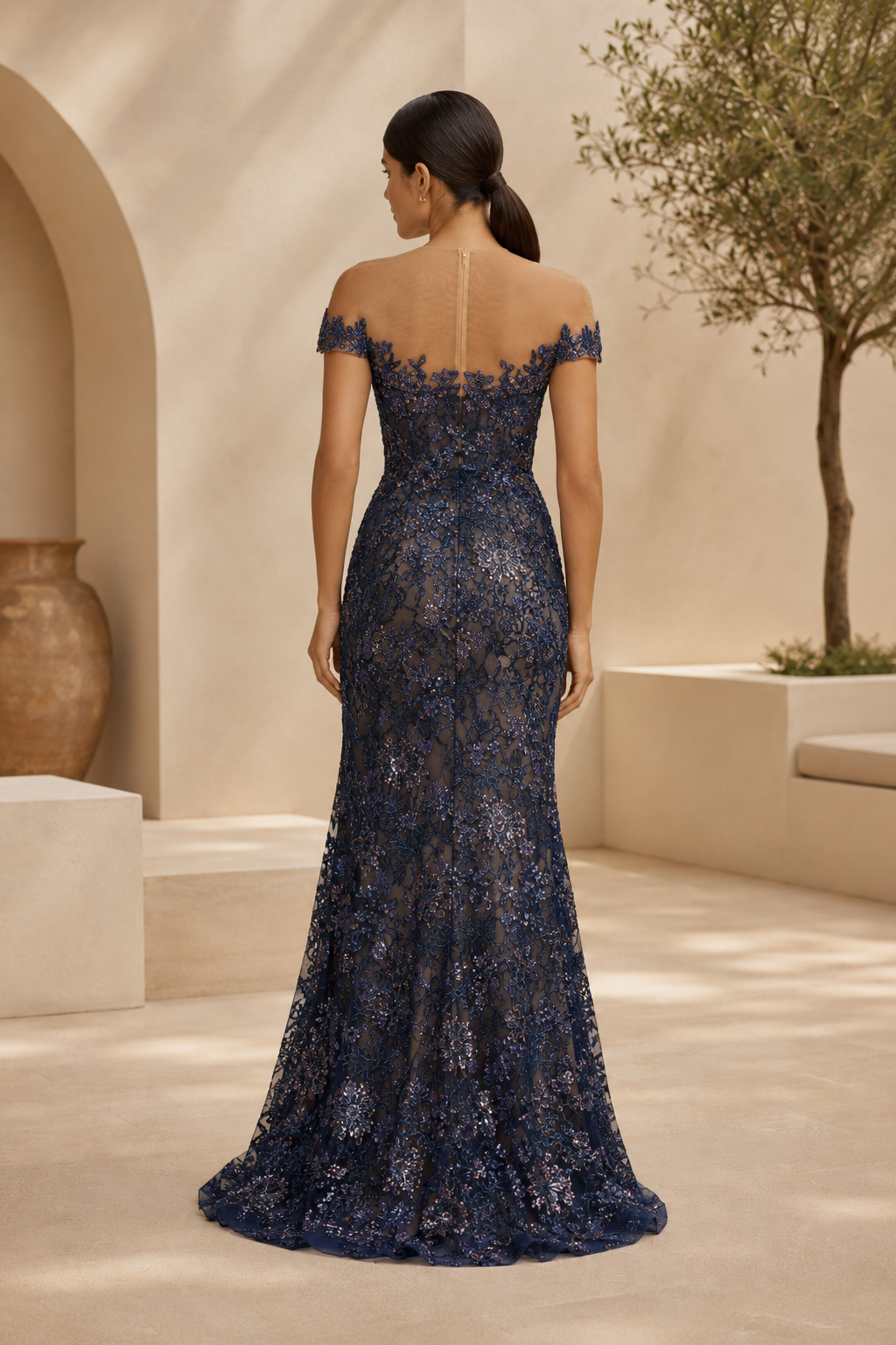 Off-Shoulder Floral Lace Mermaid Evening Gown