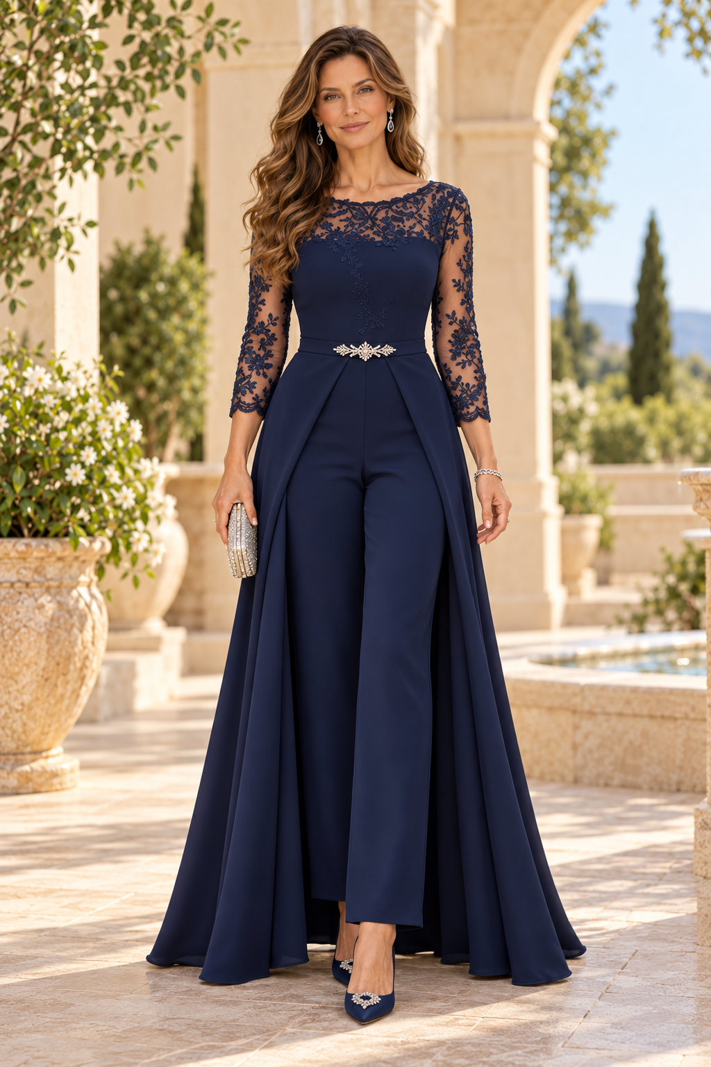 Lace Illusion Jumpsuit with Overskirt