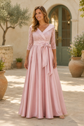 Lace Bodice A-Line Evening Gown with Sash