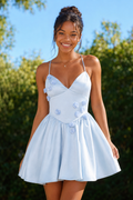 A-Line Satin Homecoming Dress with 3D Flowers