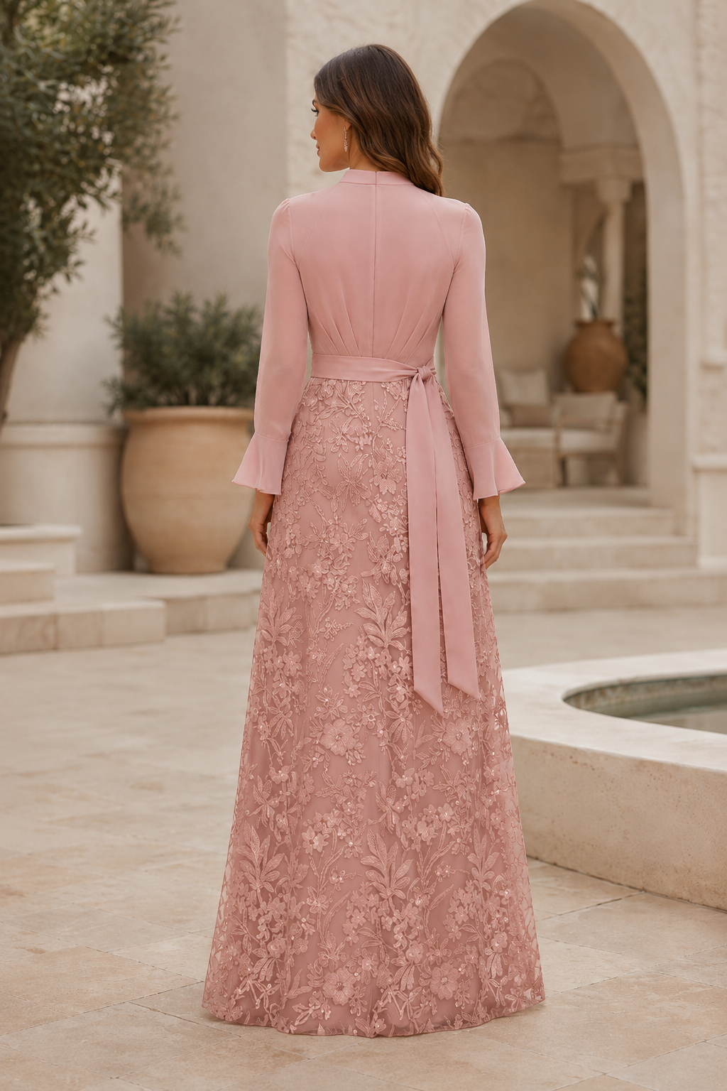 Elegant High Neck Lace A-Line Evening Gown